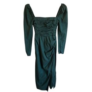 Reformation Green Isaac Ruched Asymmetrical Midi Dress